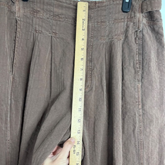 Free People Thin Line Straight Chino Pant 6 Linen Trouser Wide Leg Slouchy Brown - Picture 12 of 14